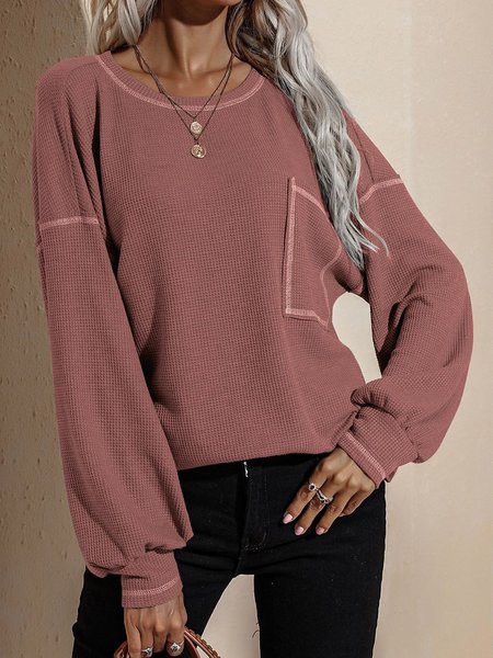 

Cotton-Blend Long Sleeve Crew Neck Shirts & Tops, Pink, Long sleeve tops