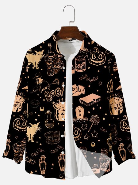 

Halloween Casual Shirt Collar Shirts & Tops, Black, Long Sleeves Shirts