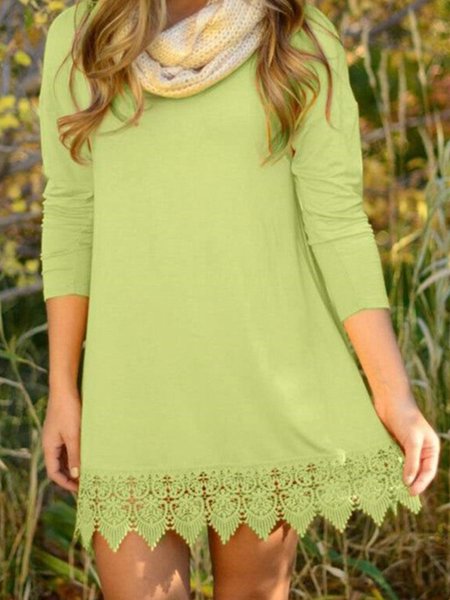 

Paneled Lace Crew Neck Long Sleeve Dresses, Green, Casual Dresses