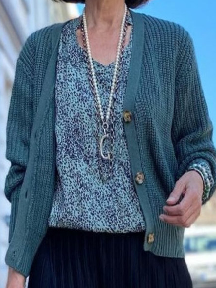

Cotton-Blend Casual Long Sleeve Outerwear, Green, Cardigans
