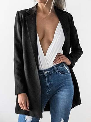 

Khaki Nero Collo a scialle Di base Giubbotto, Coats & Jackets