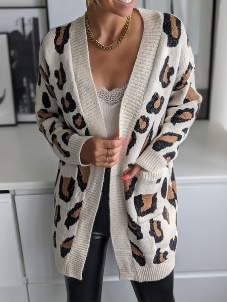

Leopard Acrylic Shift Long Sleeve Outerwear, Cardigans