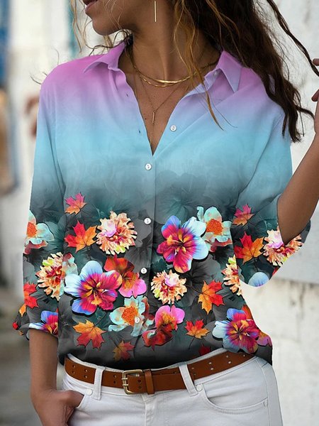 

Long Sleeve Printed Vintage Shirts & Tops, As picture, Blouses & Shirts
