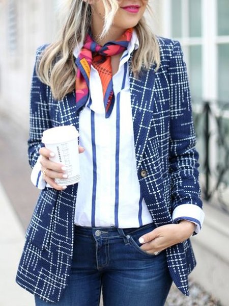 

Long Sleeve Lapel Blazer, Deep blue, Blazers