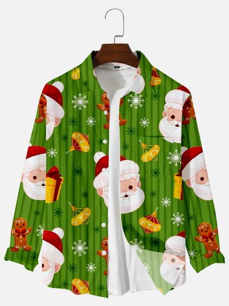 

Christmas Casual Cotton-Blend Shirts & Tops, Green, Long Sleeves Shirts