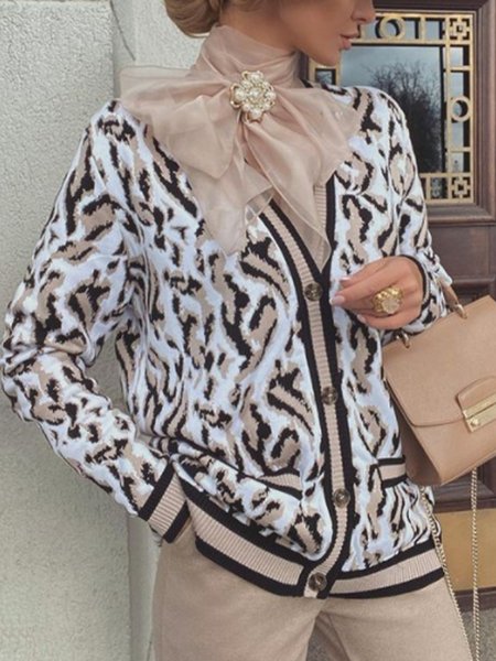 

Leopard Buttoned Holiday Sweater, As picture, Pullovers