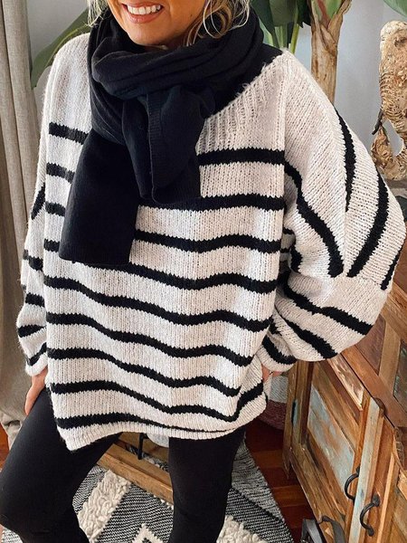 

Vintage Long Sleeve Stripes Sweater, Black-white, Knitwear & Sweaters