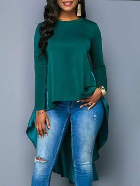 

Casual A-Line Plain Long Sleeve Top, Green, Blouses and Shirts
