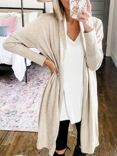 

Solid Casual Cotton-Blend Outerwear, Light khaki, Cardigans