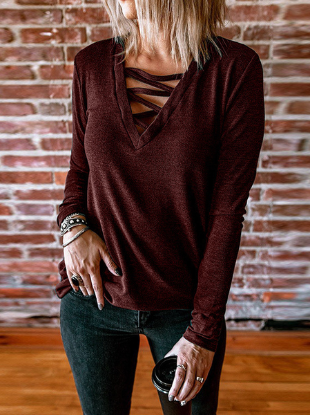 

Long Sleeve Casual Shirts & Tops, Wine red, Blouses & Shirts