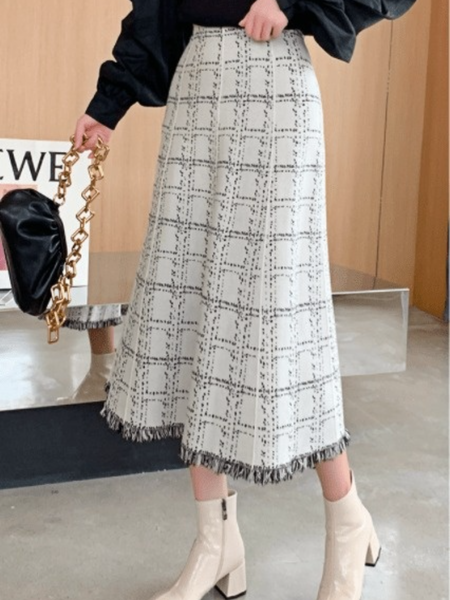 

Fall Natural A-Line Lady Date Skirts, White, Midi Skirts