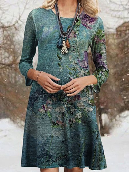 

Casual Long Sleeve Dresses, Cyan, Mini Dresses
