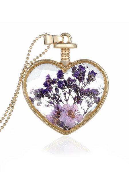 Heart-shaped Simple Dried Flower Crystal Necklace, As picture, Necklaces