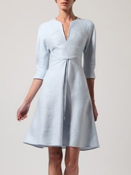 

3/4 Sleeve Work V Neck Sheath Mini Dress, Sky blue, Mini Dresses