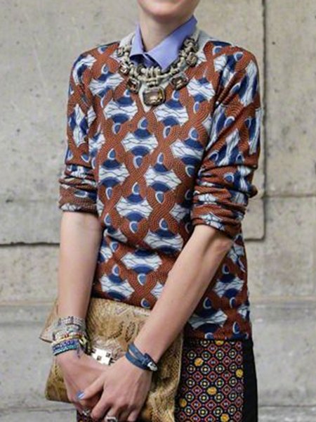 

Long Sleeve Abstract Crew Neck Daily Top, As picture, Blouses and Shirts