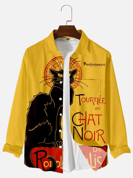 

Pockets Halloween Shirt Collar Shirts & Tops, Yellow, Men's shirts