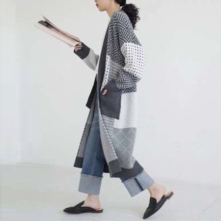 

Casual Long Sleeve Abstract Outerwear, As picture, Coats & Jackets