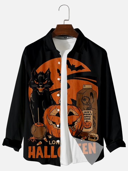 

Shirt Collar Pockets Halloween Shirts & Tops, Black, Men's shirts