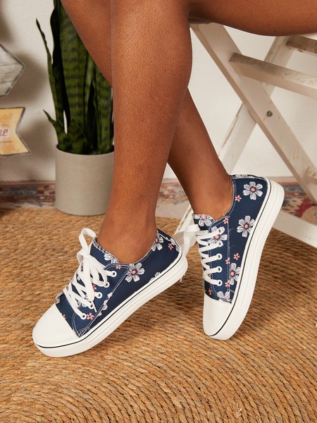 

Denim Stampa -Floreale Casuale Allacciato Scarpe Piatte Scarpe da Ginnastica, Blu intenso, Shoes