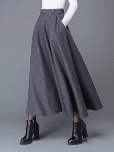 

Work Fall A-Line Elegant Formal Skirts, Deep gray, Midi Skirts