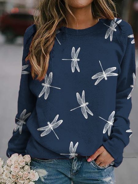 

Plus size Dragonfly Printed Casual Long Sleeve Sweatshirt, Blue, Hoodies & Sweatshirts