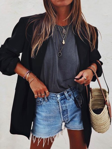 

Tinta unita Misto Cotone Maniche Lunghe Giubbotto, Nero, Coats & Jackets