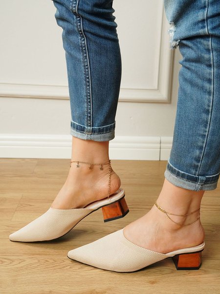 

Casual Chunky Heel Point-toe Mules, Beige, Flat & Loafers