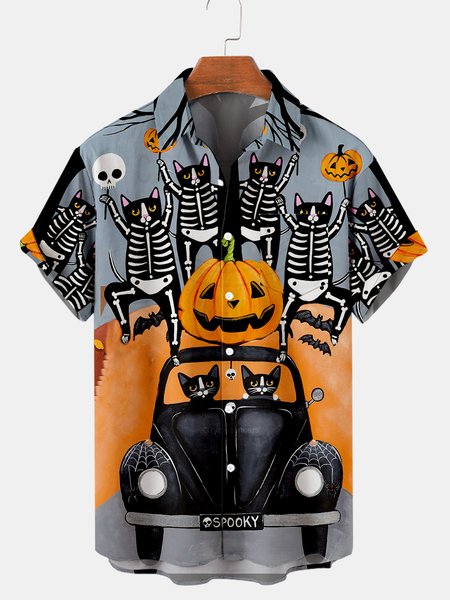 

Shirt Collar Vintage Halloween Shirts & Tops, Gray, Men's shirts