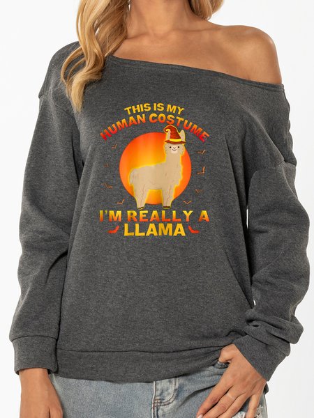

This is my human costume,I 'm really a llama. Round neck long-sleeved polyester cotton sweatshirt, Gray, Sweatshirts