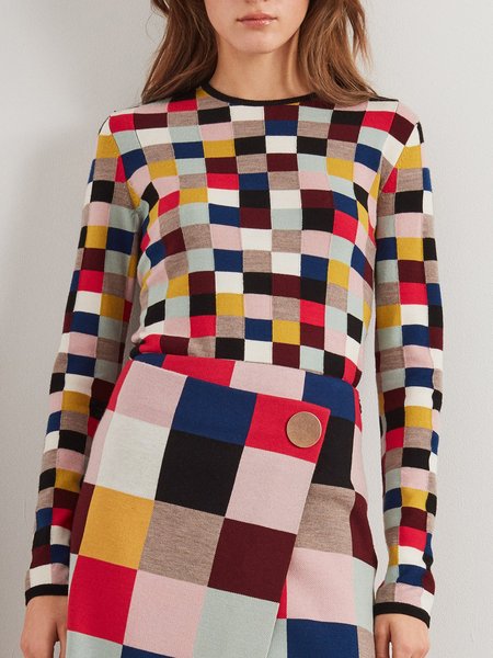 

Long Sleeve Shift Crew Neck Plaid Casual Top, Multicolor, Blouses and Shirts