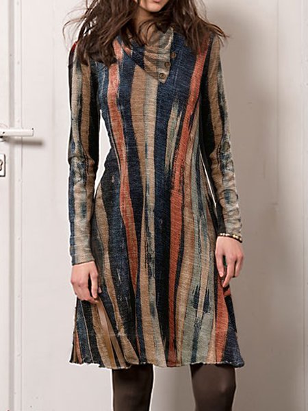 

Long Sleeve Cowl Neck Geometric Knitting Dress, Multicolor, Dresses