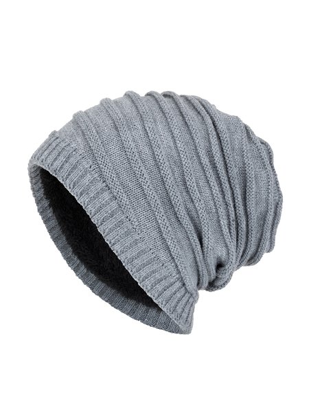 

Casual Simple Striped Warm Knitted Hat, Gray, Men's Accessories