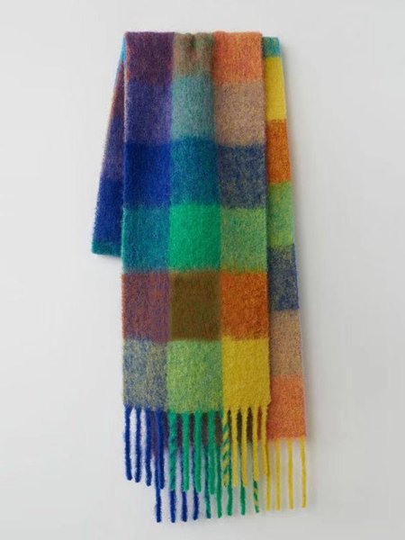 

Casual Colorful Plaid Fringed Scarf, As picture, Scarfs