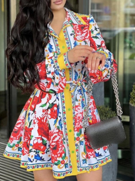 

Fall A-Line Long Sleeve Shirt Collar Romantic Lady Dresses, As picture, Mini Dresses