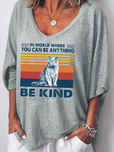 

In world where you can be anything, be kind. V-neck long-sleeved polyester T-shirt, Gray, Hoodies&Sweatshirts