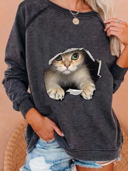 

Casuale Maniche Lunghe Girocollo taglia grande Stampato Top Felpe, Grigio scuro, Hoodies & Sweatshirts