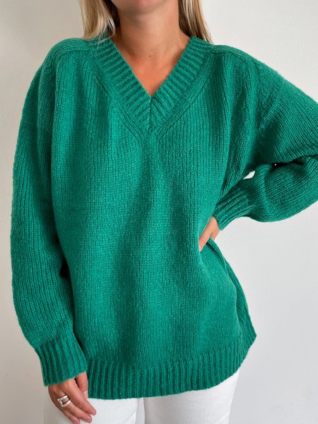 

Work V Neck Long Sleeve Sweater, Green, Sweaters
