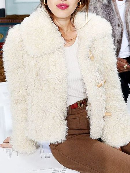 

Long Sleeve Casual Solid Shawl Collar Outerwear, White, Coats