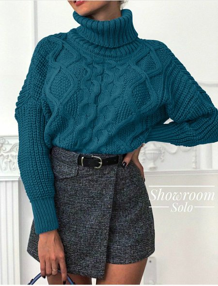 

Casual Turtleneck Solid Acrylic Sweater, Deep green, Knitwear & Sweaters