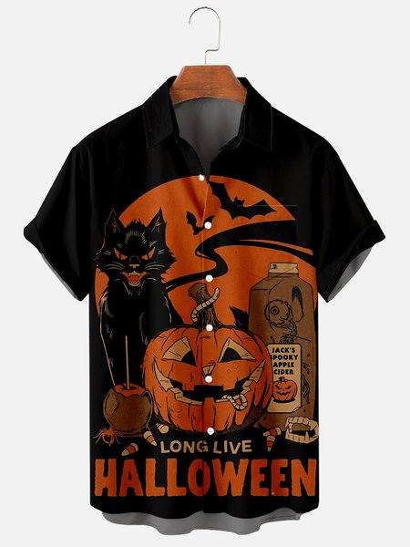 

Printed Shirt Collar Halloween Shirts & Tops, Black, Men's shirts