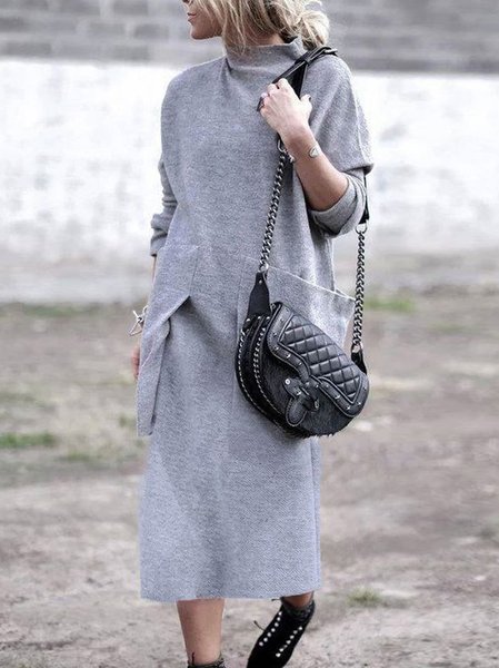 

Maniche Lunghe dolcevita Abito, Grigio, Midi Dresses