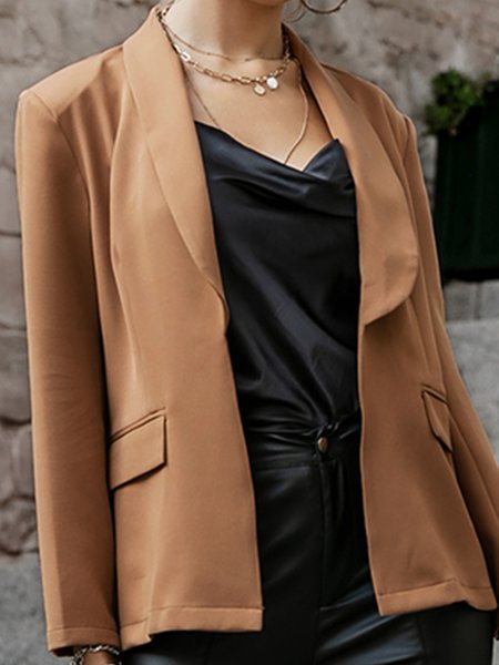 

Solid color long sleeve trendy British style commuter coat retro slim European and American small suit women, Brown, Blazers