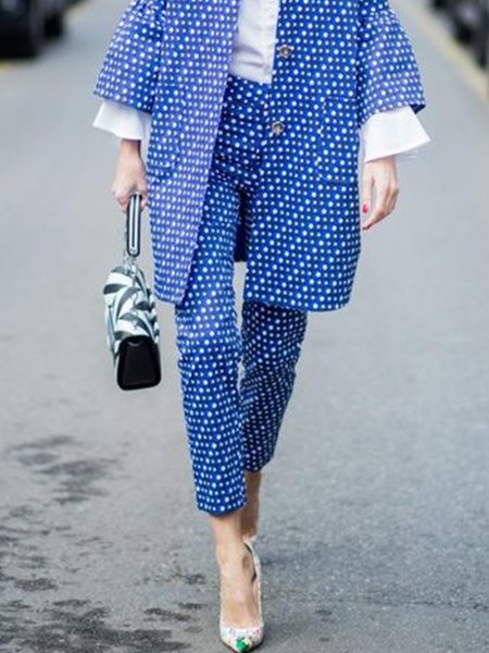 

Polka Dots Vintage Pants, Blue, Straight Leg Pants