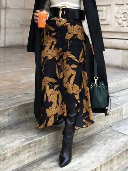 

Elegant A-Line Floral Skirt, As picture, Maxi Skirts