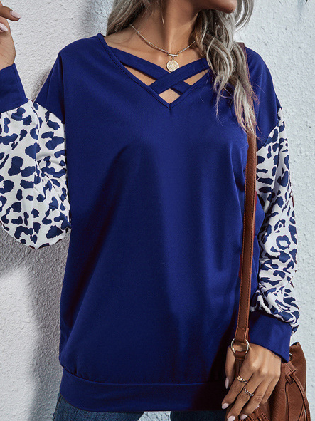 

Casual Leopard Paneled Shirts & Tops, Blue, Tops