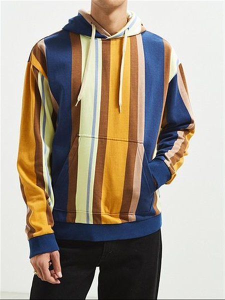 

Loose Hooded Long Sleeve Top Sweatshirt, Stripe, Hoodies&Sweatshirts