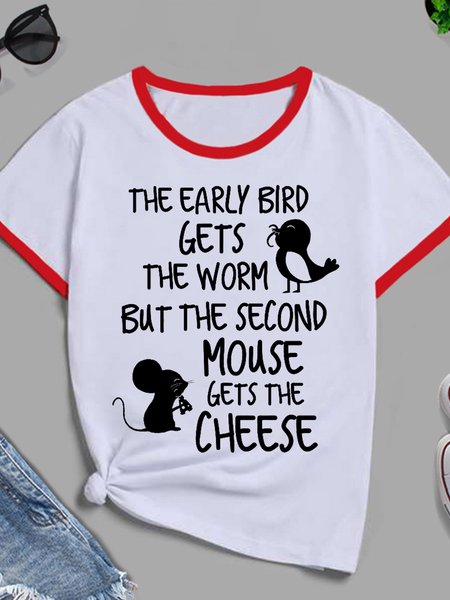 

The Early Bird Catches The Worm But The Second Mouse Gets The Cheese Women’s Cotton-Blend Short Sleeve Casual Shift Shirts & Tops, Red, T-shirts
