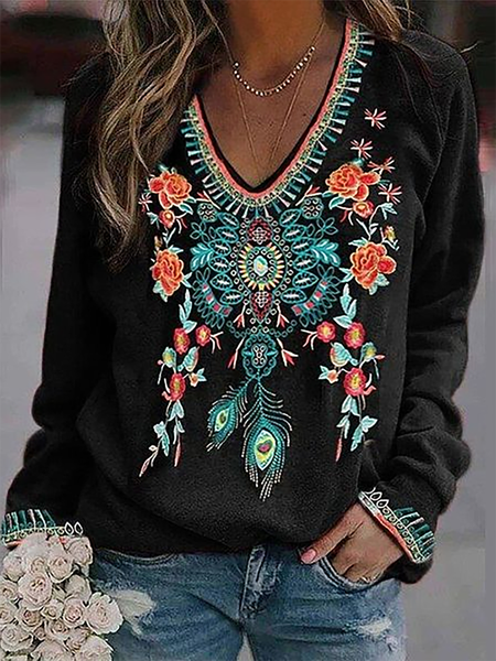 

Plus size Floral Long Sleeve Shirts & Tops, Black, Hoodies & Sweatshirts