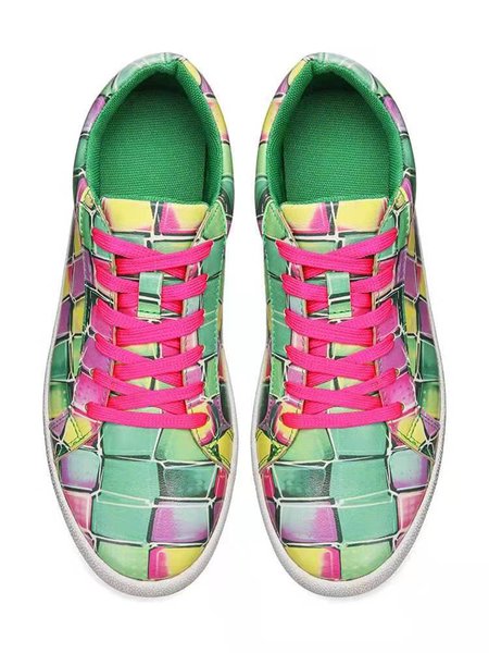 

Casual Retro Color Plaid Stitching Lace-up Shoes, As picture, Sneakers