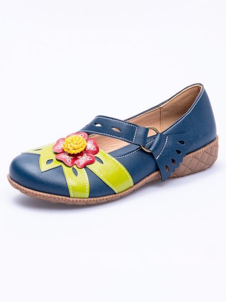 

Casual Ethnic Style Stitching Flower Mary Jane Shoes, As picture, Flats